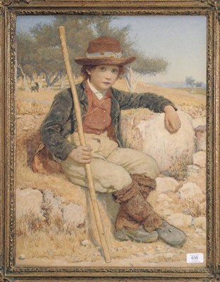 Lot 636 - Edwin Bale RI, ROI (1838-1923) Italian shepherd boy seated in a sunlit landscape, goats beside...