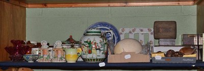 Lot 130 - A shelf of decorative ceramics, glass and ornamental items including Chinese ginger jar and...