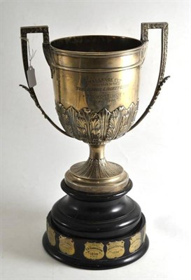 Lot 140 - A silver trophy cup ";Tong Manor Cricket Club"; and stand