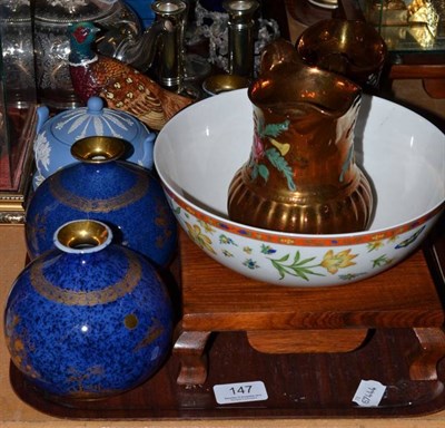 Lot 147 - Beswick standing pheasant, two copper lustre jugs, three Wilton ware vases, Wedgwood, Villeroy...