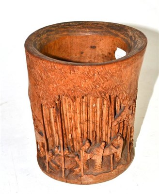 Lot 158 - Carved bamboo brush pot