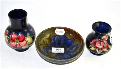 Lot 164 - Moorcroft pottery small bowl and two vases