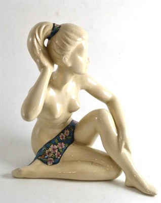 Lot 177 - Modern Emaux De Louvier pottery figure of a seated girl