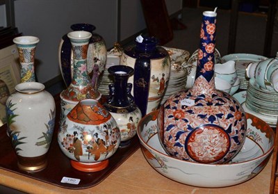 Lot 180 - Imari bottle vase, Kutani large bowl, satsuma vases etc