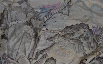 Lot 203 - Four Chinese silk panels with painted decoration