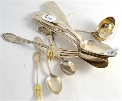 Lot 204 - A collection of Russian and Latvian silver and white metal including a sifter, spoons, etc