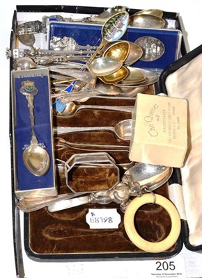 Lot 205 - A collection of assorted silver including partial sets of teaspoons, souvenir spoons, etc