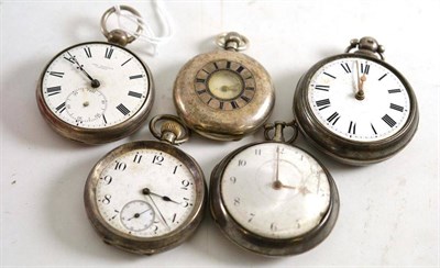 Lot 229 - Two silver pair cased pocket watches and three others (5)