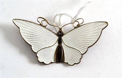 Lot 232 - A Norwegian silver and white enamel butterfly brooch, by David Andersen