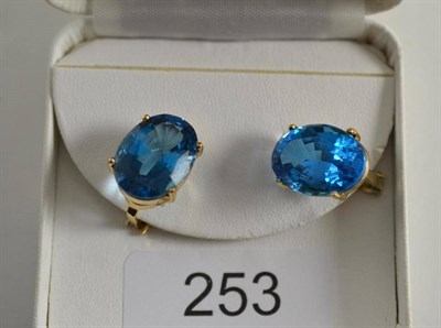 Lot 253 - Pair of blue topaz earrings