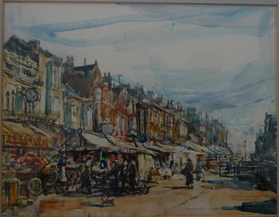 Lot 651 - Rowland Henry Hill (1873-1952)  "Market Day, King Street, Bridlington " Signed and dated 1933,...