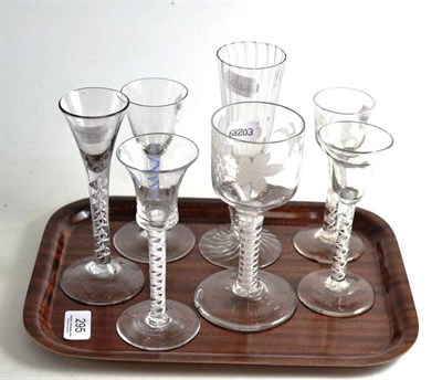 Lot 295 - A collection of seven air and opaline twist wine glasses