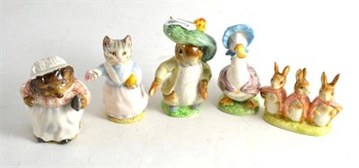 Lot 312 - Five Beswick Beatrix Potter figures comprising Benjamin Bunny, Tabitha Twitchit, Mrs...