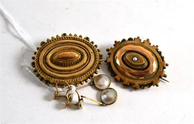 Lot 328 - Two Victorian brooches and a pair of drop earrings