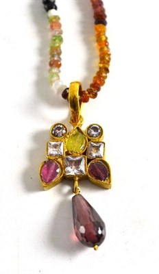 Lot 337 - A tourmaline and cubic zirconia necklace, a beaded necklace of faceted colour graduated...