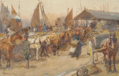 Lot 659 - John Atkinson (1863-1924) "North Shields Fish Quay " Signed and dated (19)07, inscribed verso,...