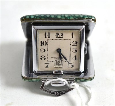 Lot 346 - A shagreen travel watch, circa 1930, lever movement, silvered dial with Arabic numerals,...