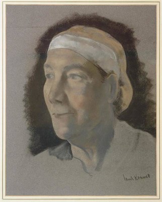 Lot 661 - Jacob Kramer (1892-1962)  "Portrait of a woman " Signed, pastel on grey paper, 47cm by 38cm...