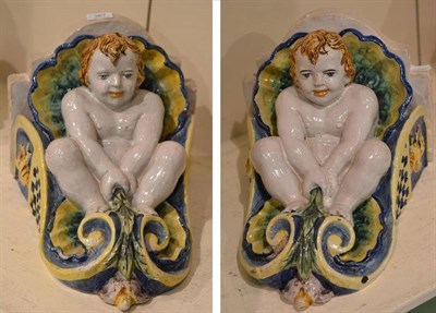 Lot 367 - Pair of maiolica decorative wall brackets