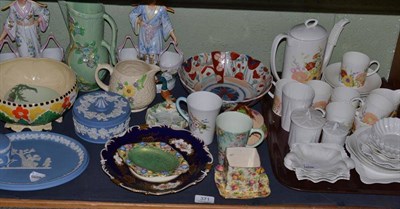 Lot 371 - A shelf of ceramics including a Wedgwood coffee set, Coalport, Shelly, Royal Winton etc