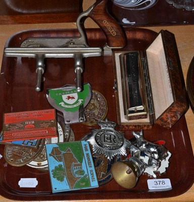 Lot 378 - Mascot / car badges, collectables, Hohner mouth organ, etc