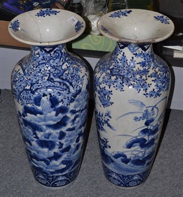 Lot 395 - Pair of late 19th century blue and white vases (a.f.)