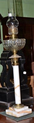 Lot 402 - Alabaster column oil lamp and cut glass reservoir