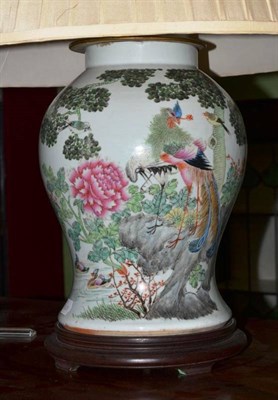 Lot 403 - Chinese porcelain vase converted to a table lamp with silk shade