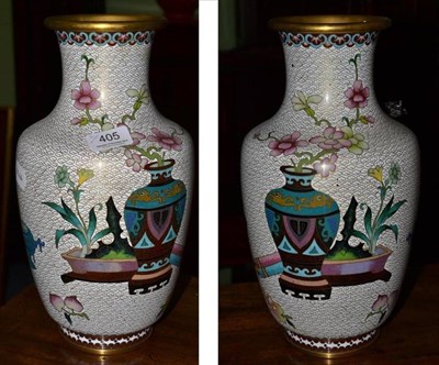 Lot 405 - Pair of 20th century cloisonne vases