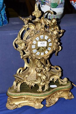 Lot 408 - Gilt brass mantel clock in the Louis XV manner, on stand