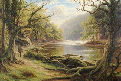 Lot 666 - William Mellor (1851-1931) "On the Nidd " Signed, inscribed on a plaque, oil on canvas, 41cm by...