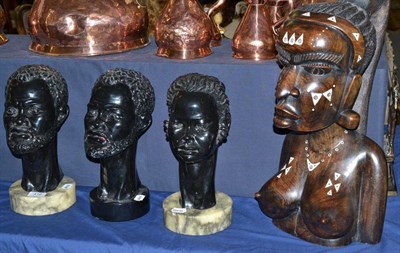 Lot 416 - Three Italian busts of negros and an African hardwood figure