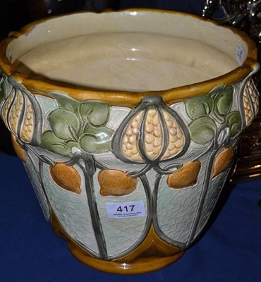 Lot 417 - A Burmantofts Faience pottery jardiniere, shape No.2268, decorated with stylised foliage in greens