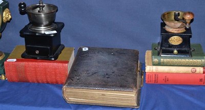 Lot 421 - Victorian photo album, Mrs Beetons and three others together with two coffee grinders