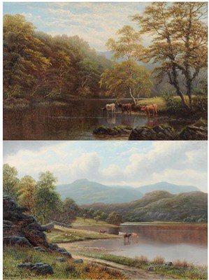 Lot 668 - William Mellor (1851-1931) "Rydal Lake, Westmorland " "On the Wharfe, Bolton Woods, Yorkshire "...