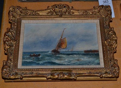 Lot 466 - Victorian oil on canvas of boats near Hartlepool by Robert F Watson