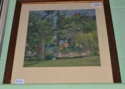 Lot 470 - Owen Bowen ROI, PRCam.A (1873-1967) A summer garden, signed, oil on board