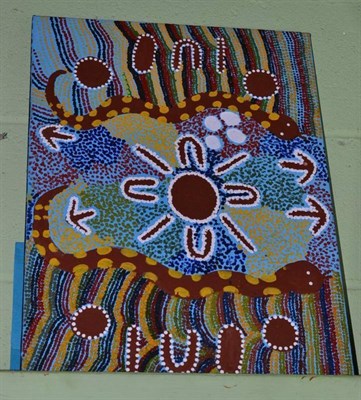 Lot 472 - Aborigine oil on canvas, 'Snake Dreaming' Naomi Williams with certificate, 55cm by 40cm