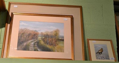 Lot 474 - Claire Ave Burton limited edition racing print, a framed oil of a golden eagle by Simon Turvey,...