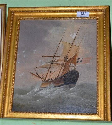 Lot 482 - An 18th century oil on canvas of a ship in a storm