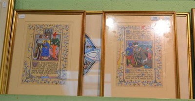 Lot 484 - Pair of framed illuminations by T Frankland, Celtic cross watercolour by Peter Furlonger (3)