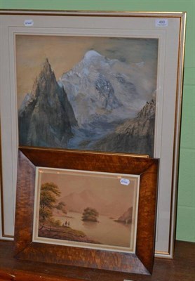 Lot 490 - Framed watercolour, fishing boats signed H Valter, another in maple frame of 'Loch Loumand' and...