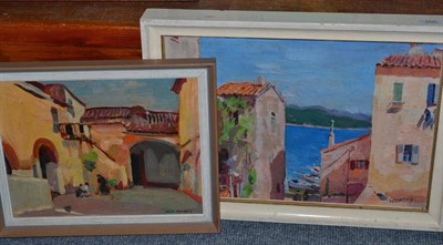 Lot 500 - Philip Naviasky (1894-1983) Continental courtyard scene, signed, oil on board, together with a...