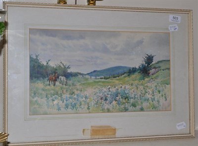 Lot 503 - Adela Stobart, Horses grazing in a meadow, signed, watercolour