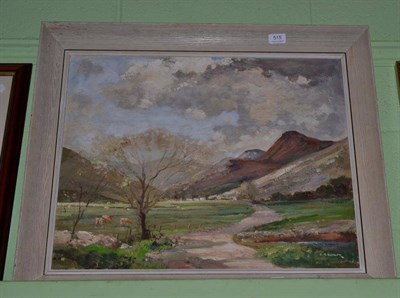 Lot 515 - Gordon Clifford Barlow (1913-2005)  'Spring in the Langdales', signed, oil on canvas