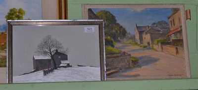 Lot 523 - Owen Bowen ROI, PRCam.A (1873-1967)  Village scene, signed, oil on canvas, together with a...