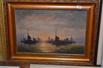 Lot 529 - Follower of Thorneley, oil on board, sailing ships in a calm at sunset