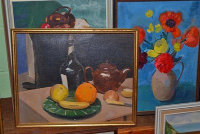 Lot 531 - Philip Naviasky (1894-1983) Still life of flowers in a jug, signed, oil on canvas, together...