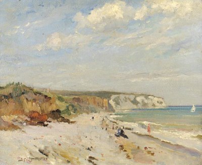 Lot 677 - Bertram Priestman RA, ROI, NEAC, IS (1868-1951) Sunlit beach scene at low tide Signed and dated...