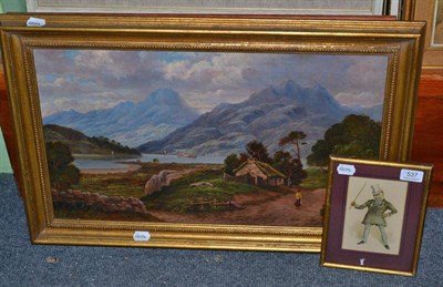 Lot 537 - Gilt-framed oil on canvas of Loch Aure by Robert Haddon 1895, a modern watercolour of a...